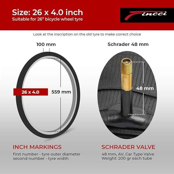 Fincci fatbike binnenbanden 26x4,0 - Schrader-ventiel (set van 2) kenmerken